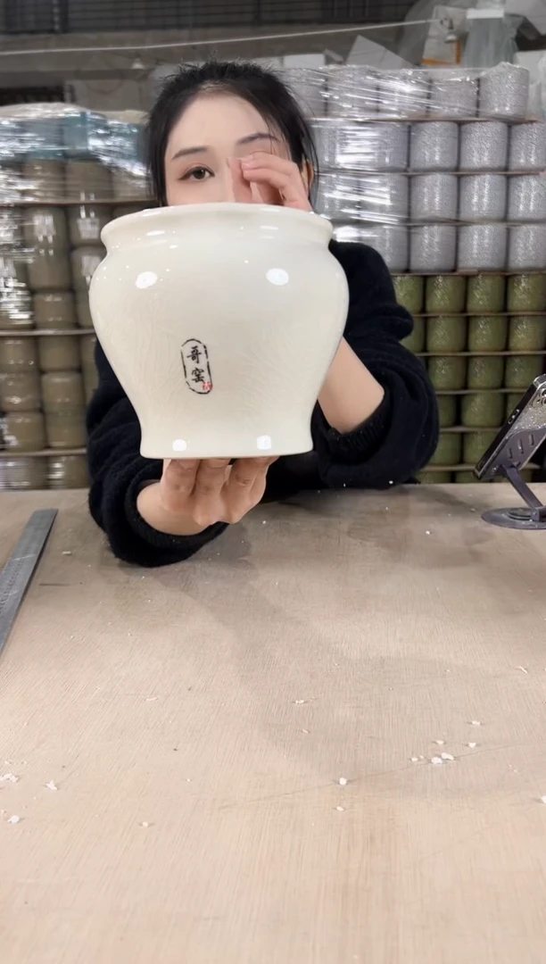 【闪购商品】陶瓷缸形裂纹白色13x13