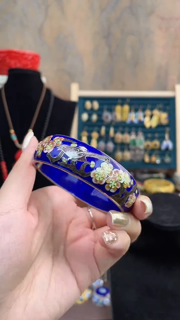 非遗手工景泰蓝开口银蓝镯子宝蓝