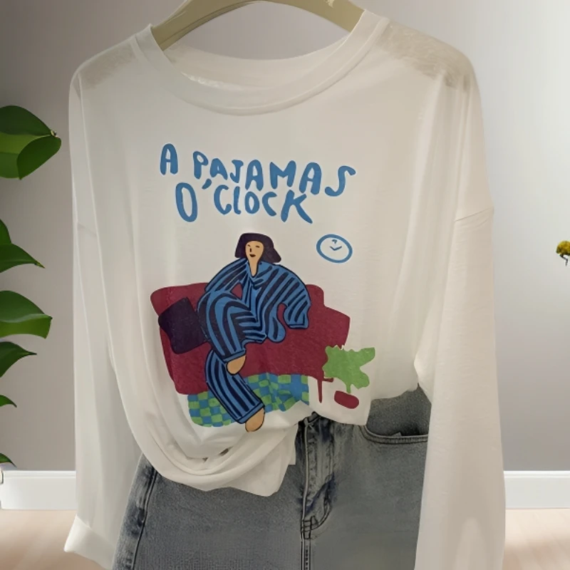 冰丝防晒长袖T恤女夏季薄款宽松休闲透气凉感空调衫防晒罩衫上衣