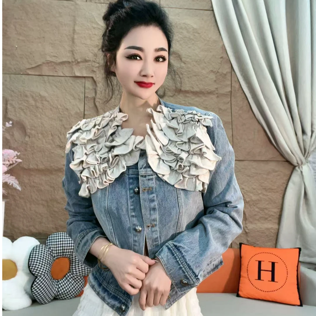 1018【凡家衣橱】新款小众设计时尚百搭洋气重工名媛气质牛仔外套