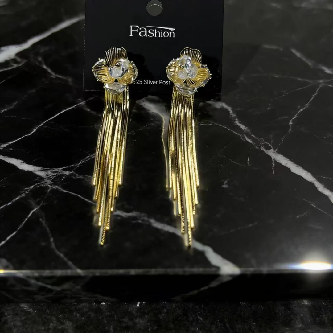 铜合金锆石耳饰 高定版时尚百搭中长款流苏爆款0267