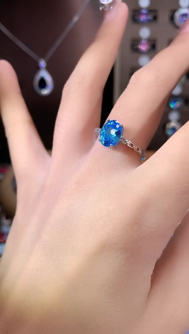 银S925镶嵌戒指海蓝宝石79银色