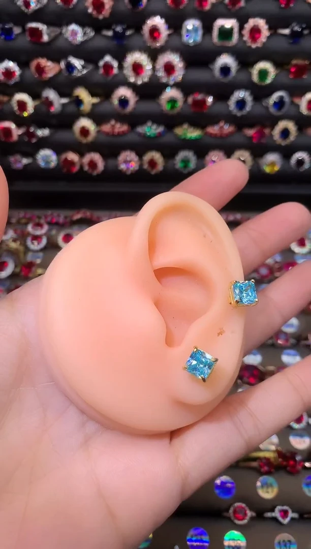 【闪购商品】海蓝宝石耳坠银S925镶嵌6金