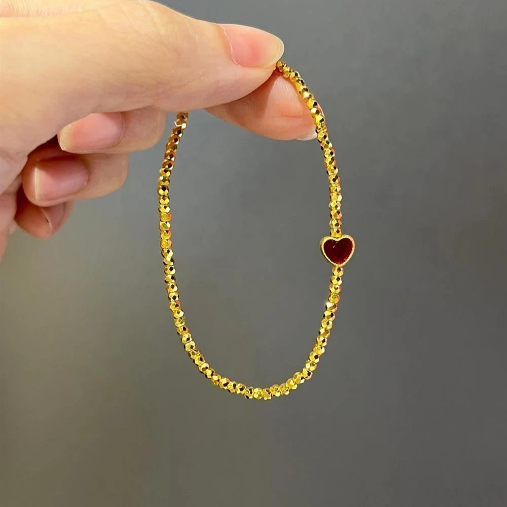 铜合金手链 爆闪金色碎冰冰爱心手链轻奢小众精致高级感百搭手饰