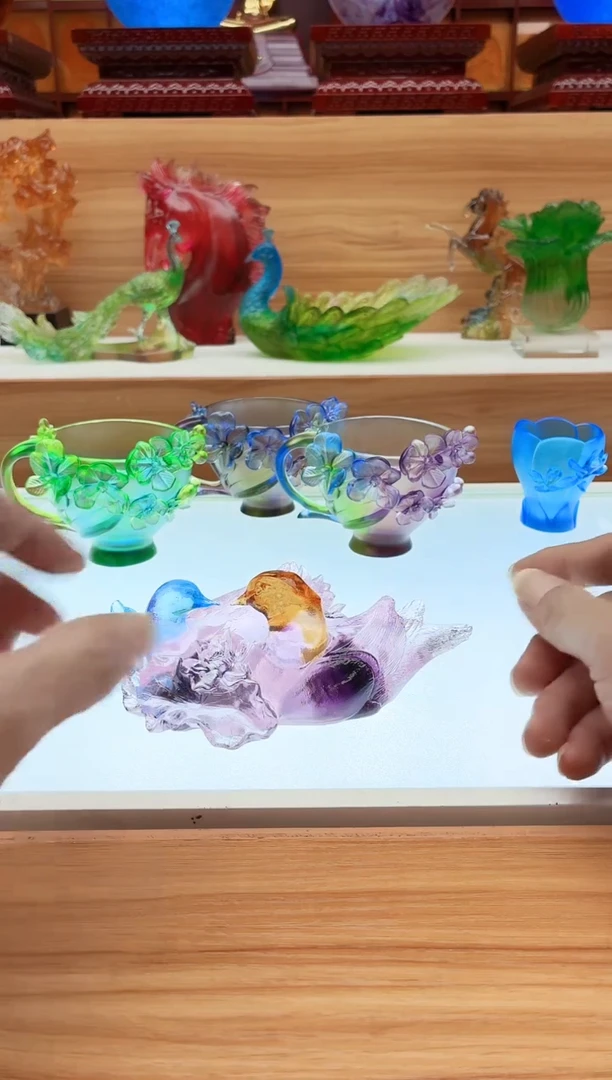 手工艺品琉璃粉色鸳鸯小摆件16公分