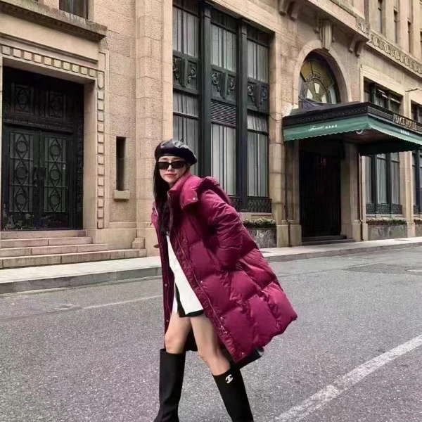 A22#2024冬季新款连帽羽绒服女中长款韩版宽松休闲加厚保暖外套