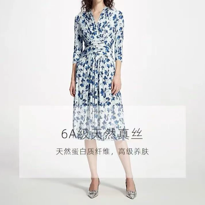 【桑蚕丝】L+25春夏新款真丝波嬉印花长裙0667