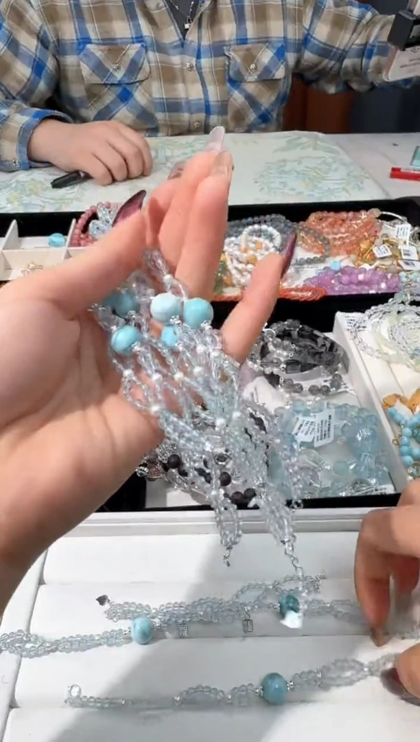 【闪购商品】海蓝宝石手链银S925镶嵌U005海蓝编织海纹单珠款