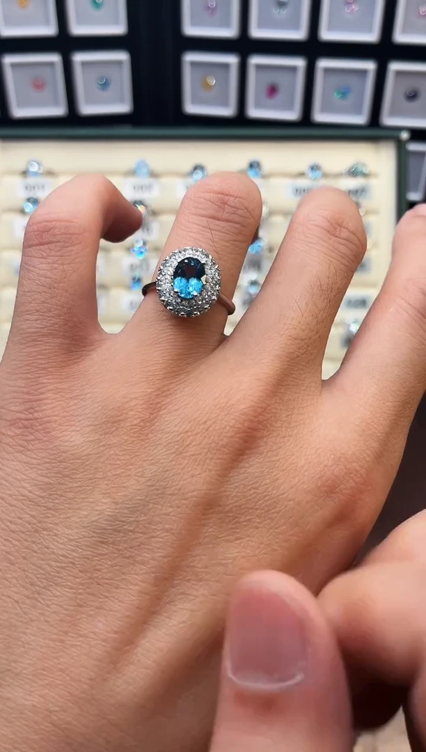 银S925镶嵌戒圈海蓝宝石0005