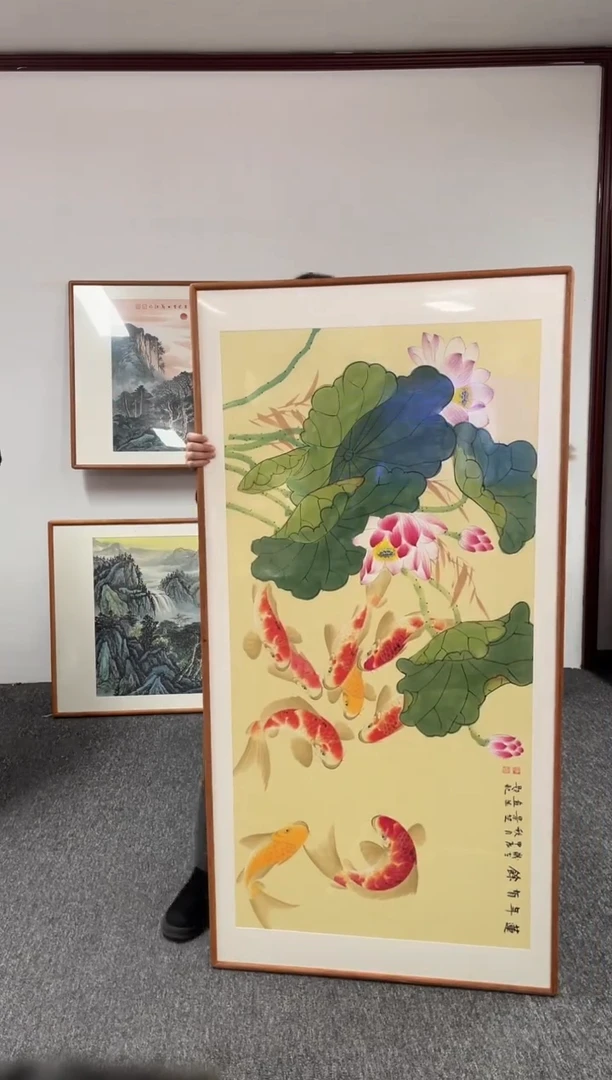 【闪购商品】国画荷花九鱼图155*78绘画作品