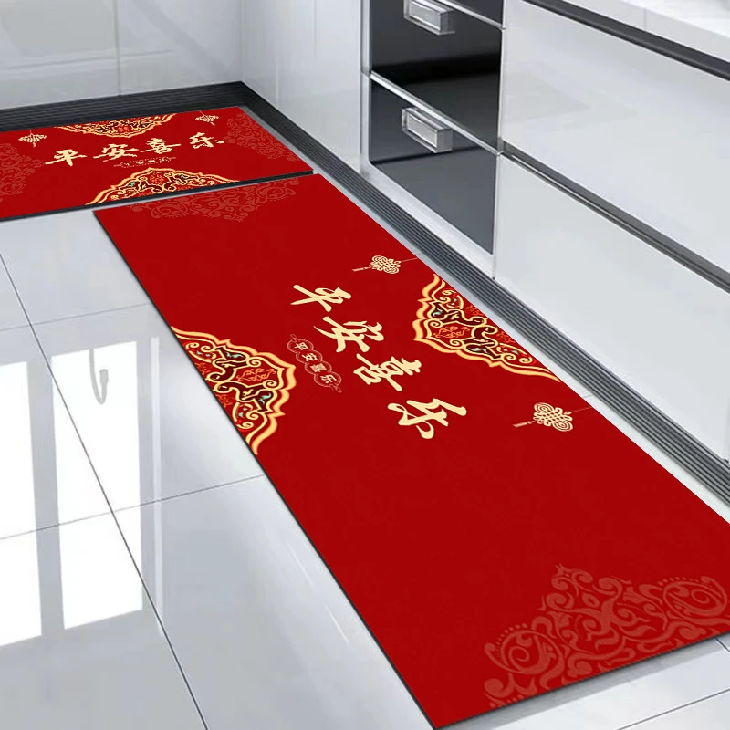 硅藻泥吸水吸油地垫长条垫子耐磨耐脏脚垫家用红色可裁剪地毯浴室