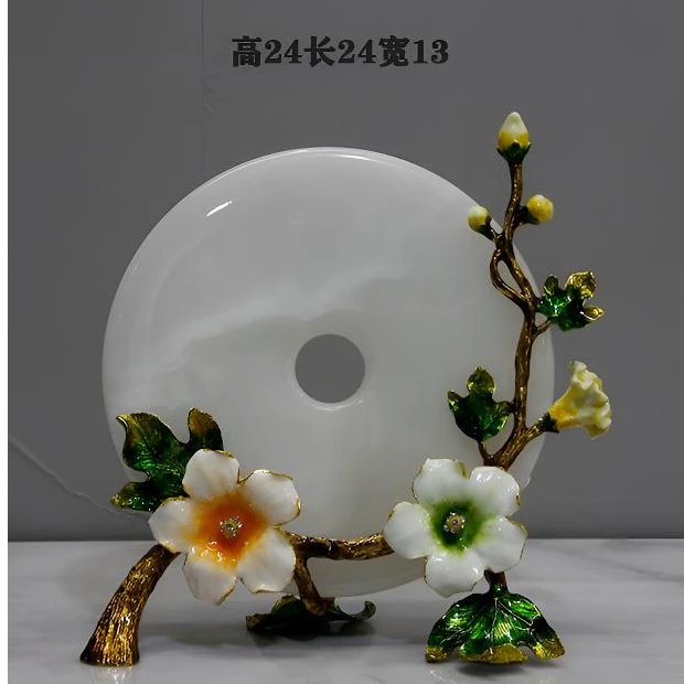 新中式创意锌合金玉石装饰品客厅书房玄关电视柜家居摆件玉兰花