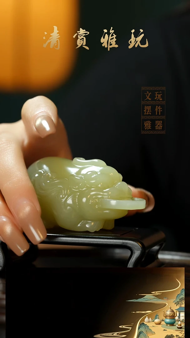 玉《口衔金币貔貅》手把件摆件
