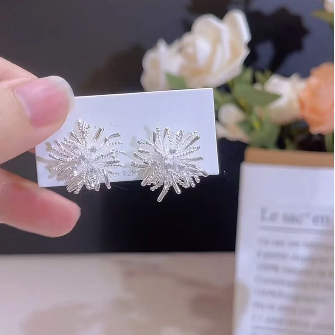 铜合金耳饰 铜合金耳饰 925银银色烟花耳钉高级百搭少女小众温柔