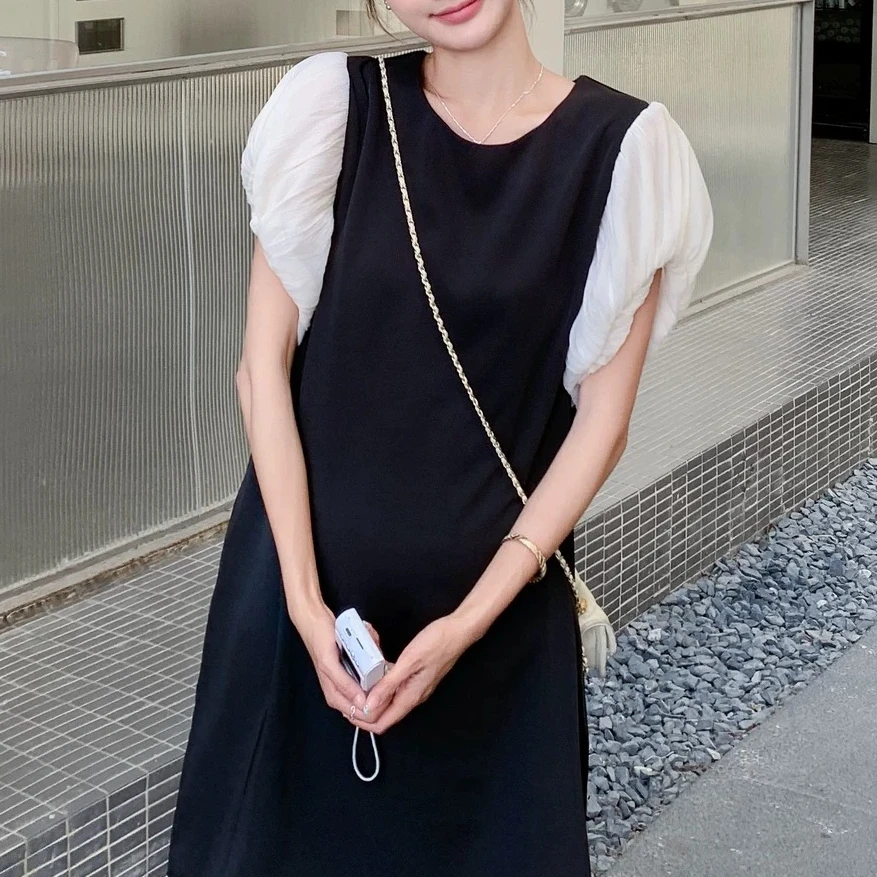 894 祺欣家 法式优雅撞色拼接显气质高级感慵懒减龄针织连衣裙
