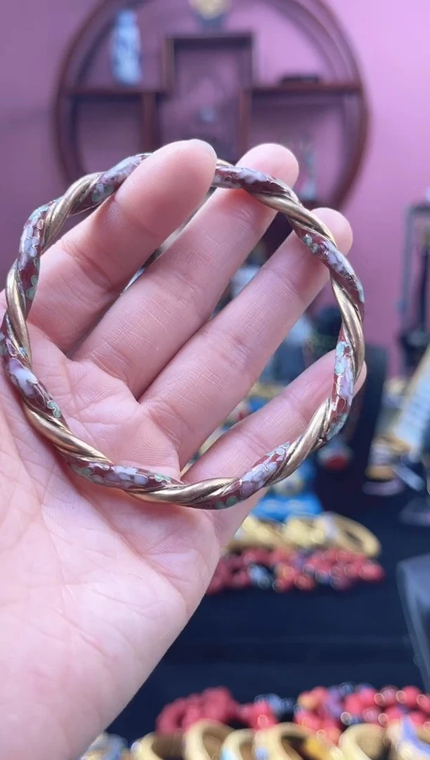 非遗 景泰蓝 金地 麻花镯 红色
