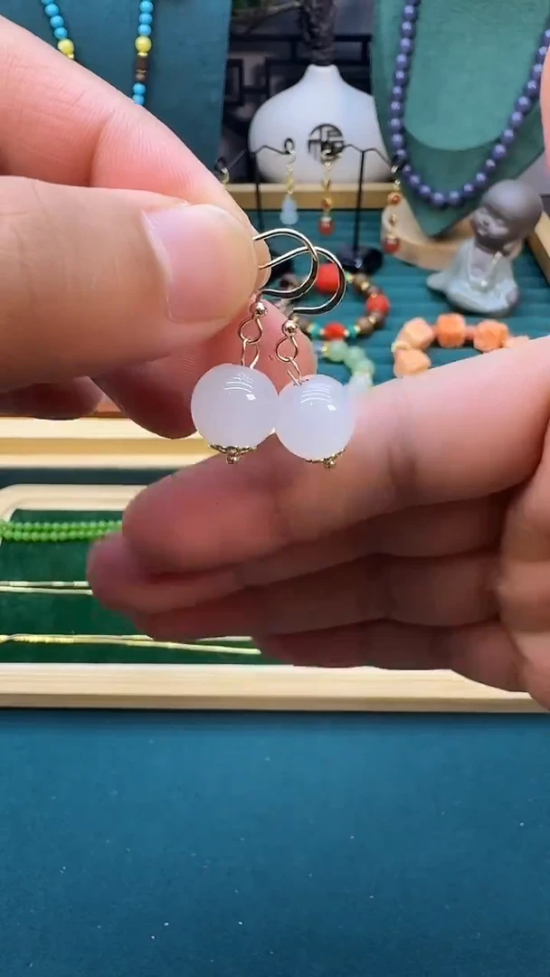 和田玉14K金镶嵌耳饰E118