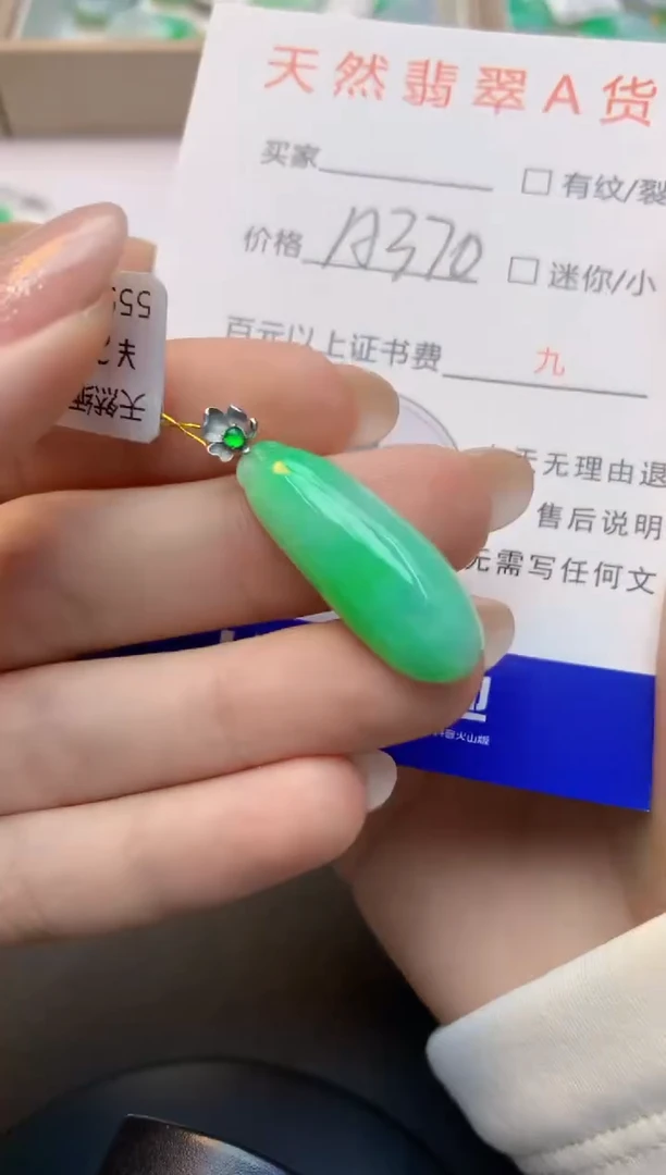 颈饰18K金镶嵌翡翠天然A货缅甸翡翠百元以上9元证书费自理