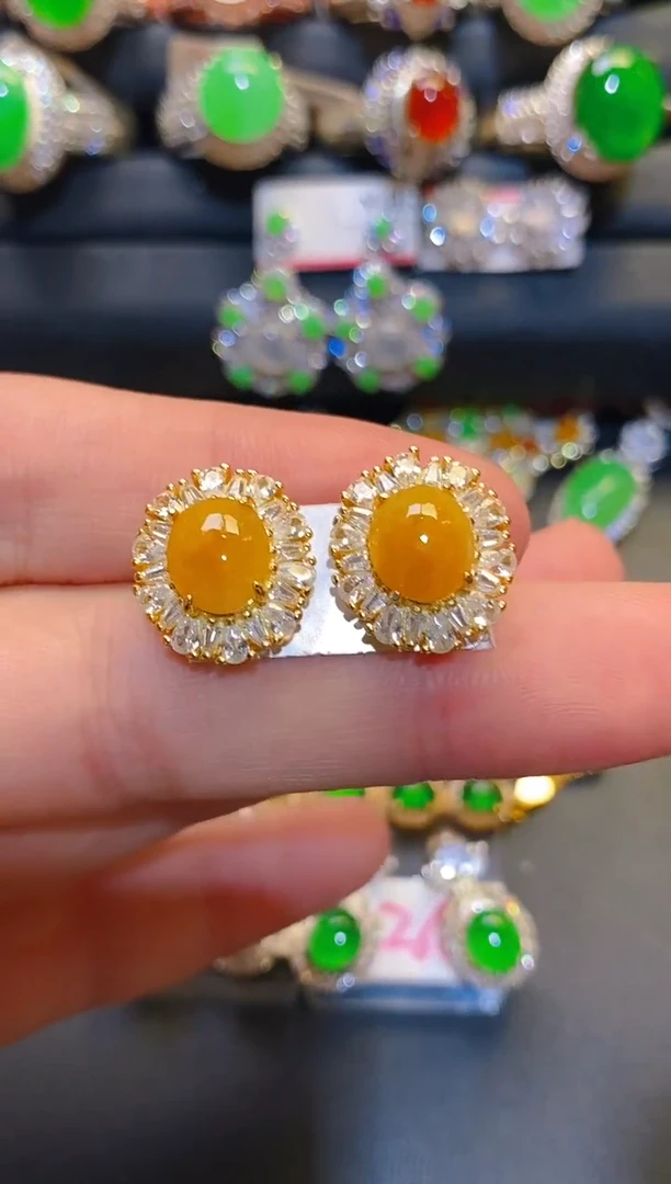 银S925镶嵌翡翠耳饰幸*儿天然