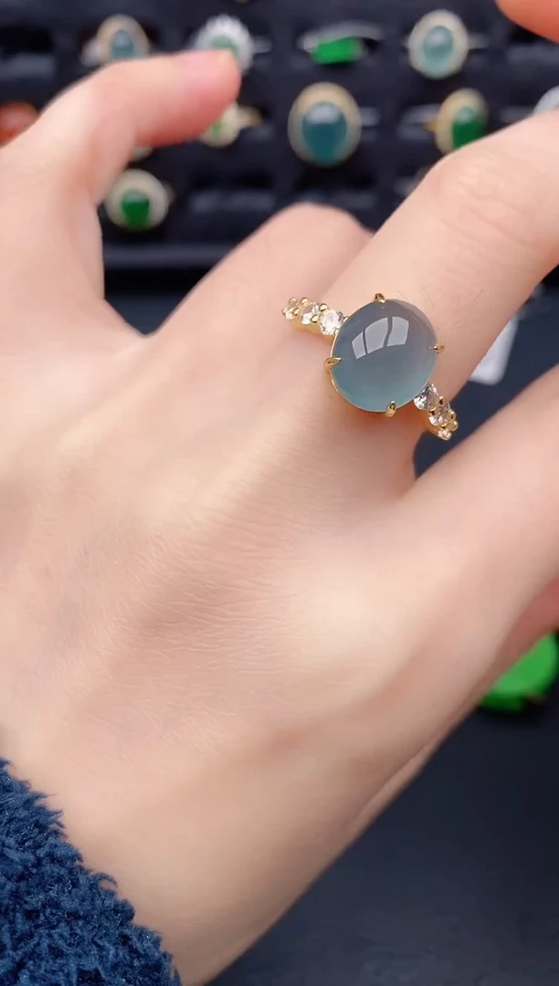 银S925镶嵌戒指翡翠天然a货翡翠433