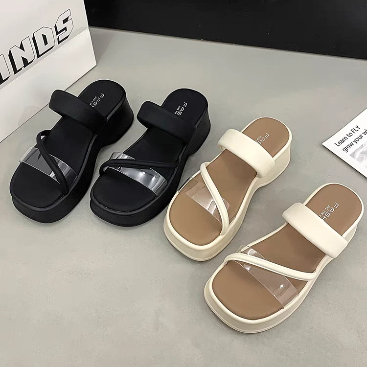 厚底拖鞋女新款夏外穿时尚百搭配裙子软底踩屎感沙滩凉拖50-20