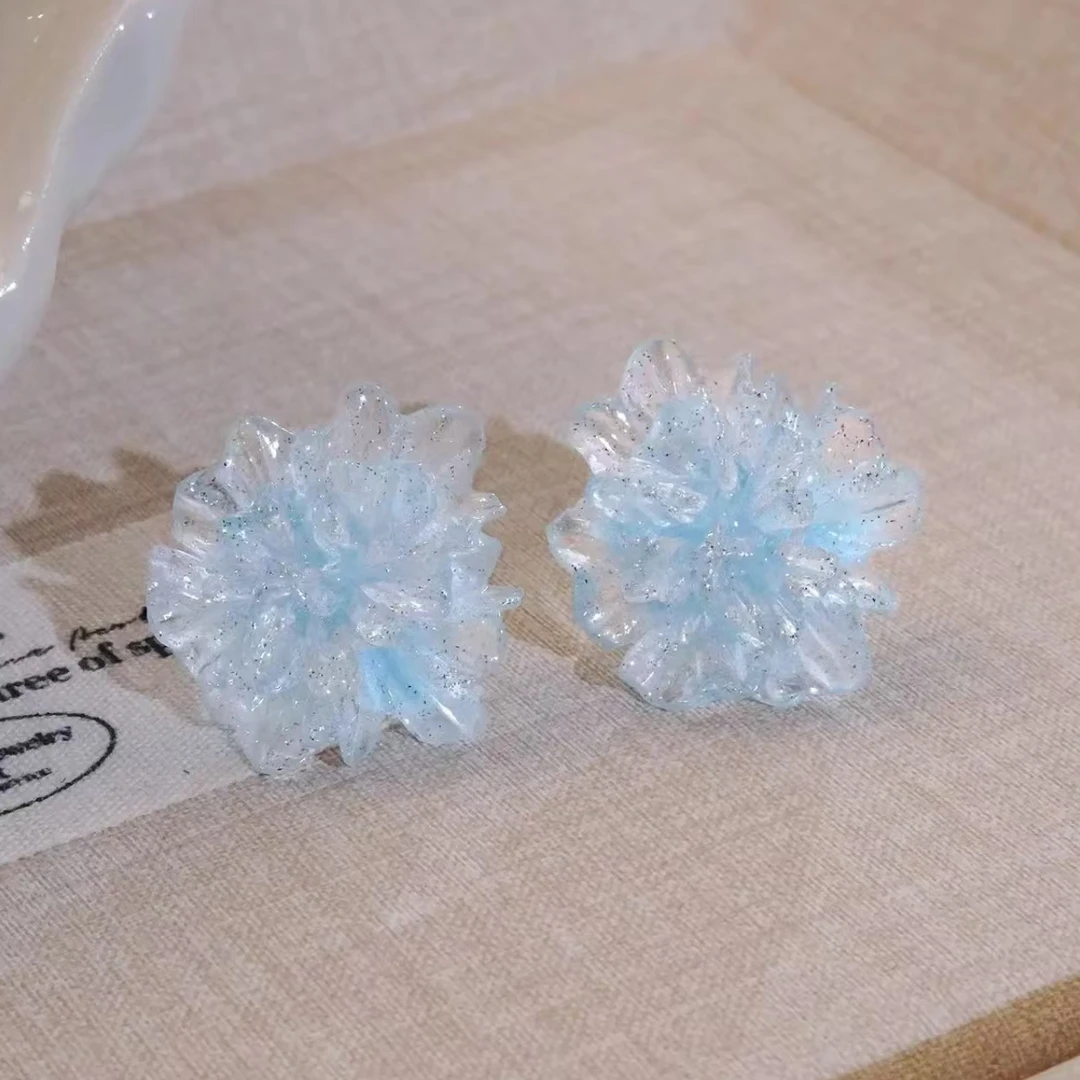 铜合金树脂耳饰 蓝色冰晶花耳钉013