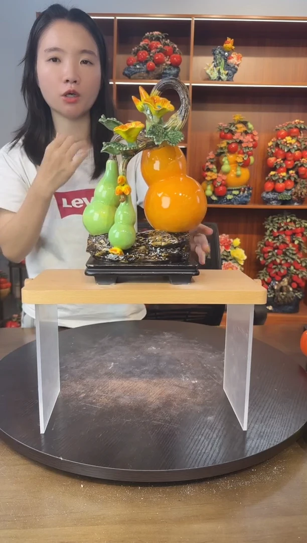 陶瓷有底座三葫芦摆件