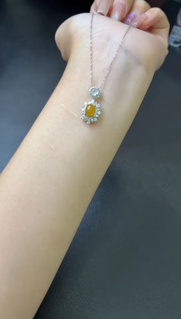 项链银S925镶嵌翡翠吊坠