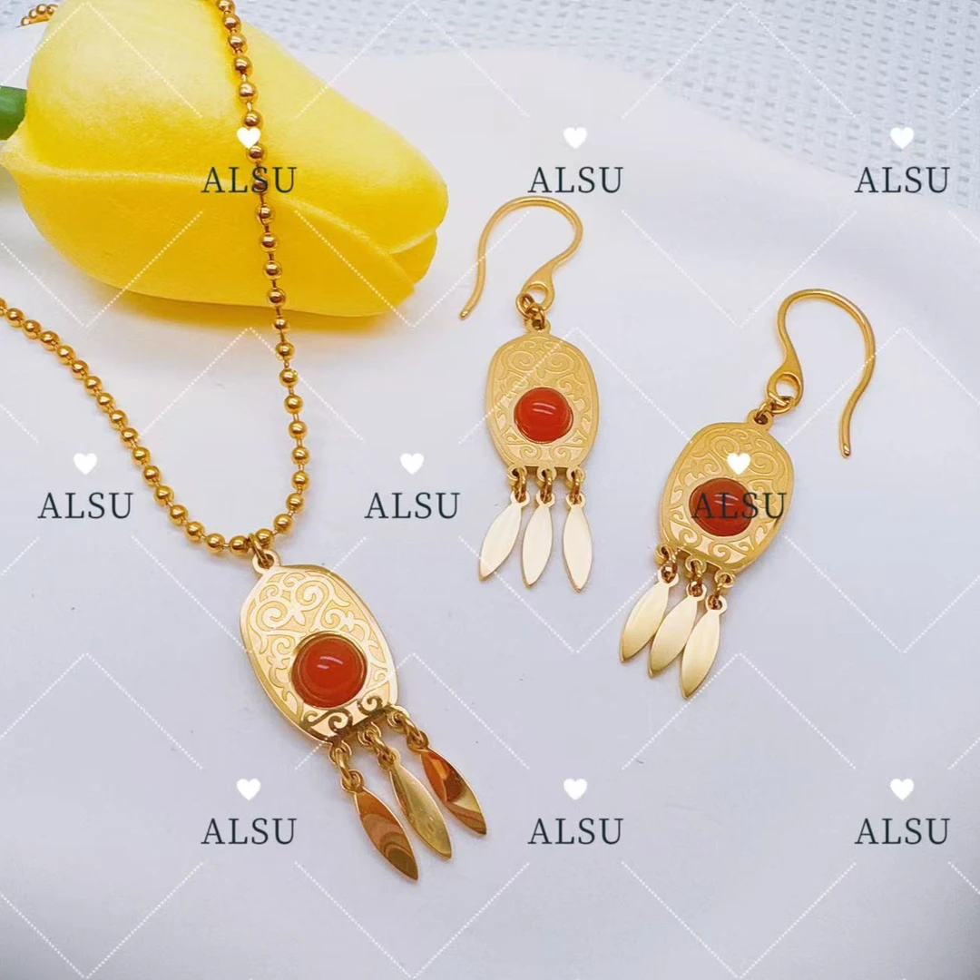 合金项链 ALSU原创经典民族风复古流苏项链耳环两件套四个款式