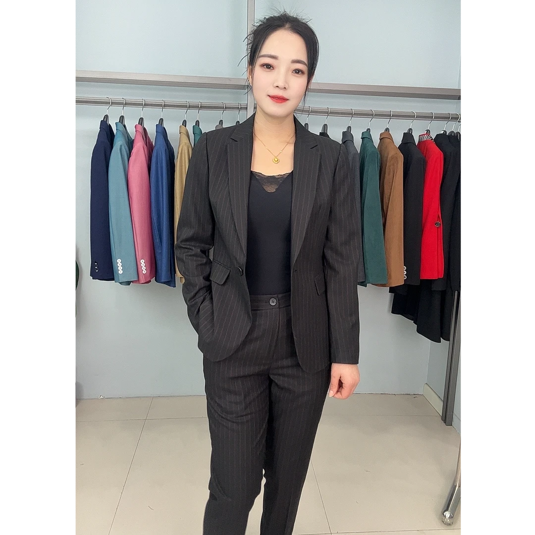 气质条纹西装套装女显瘦网红时尚休闲百搭西服秋冬商务8869