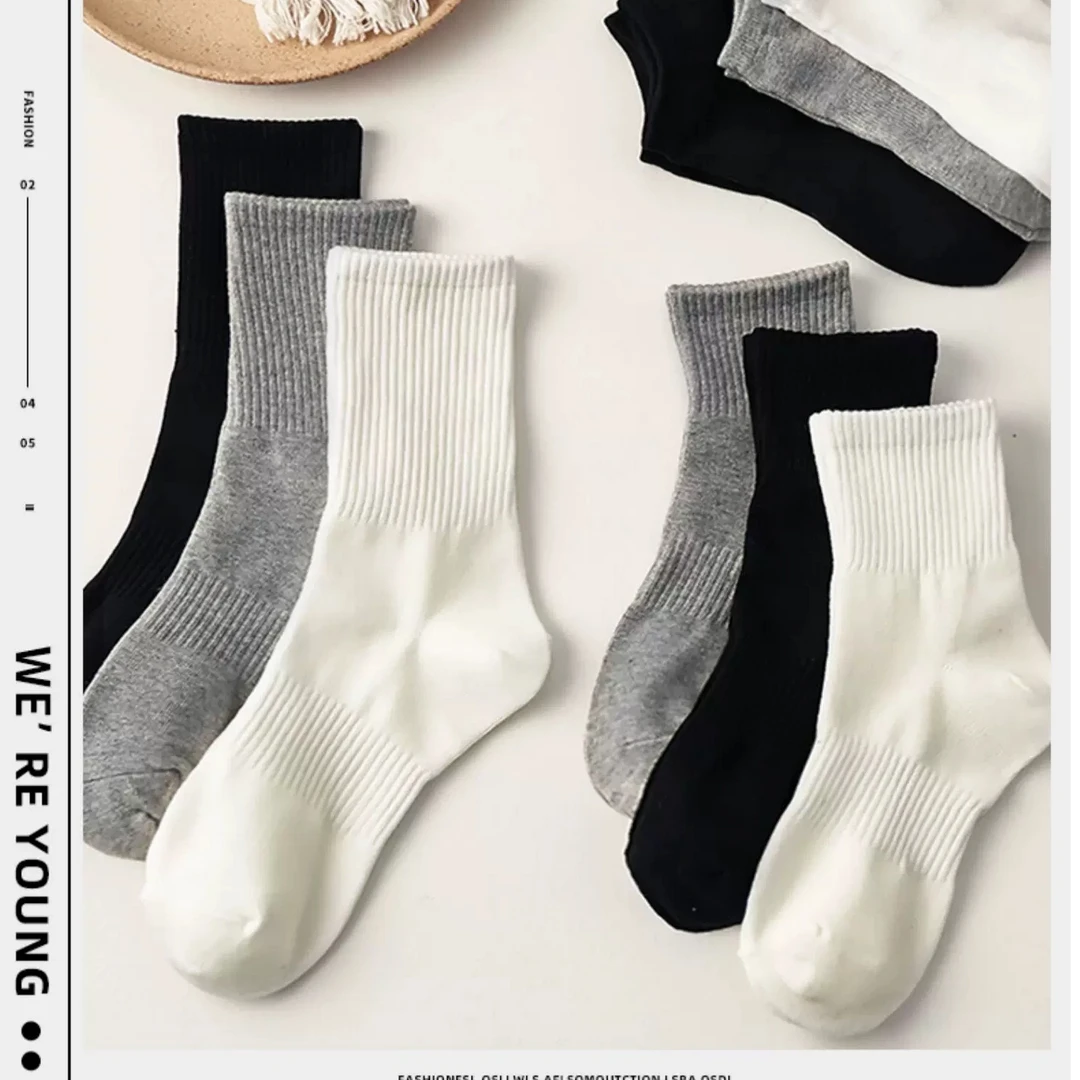 W-21 十双女袜黑白灰简约纯色中筒袜WG