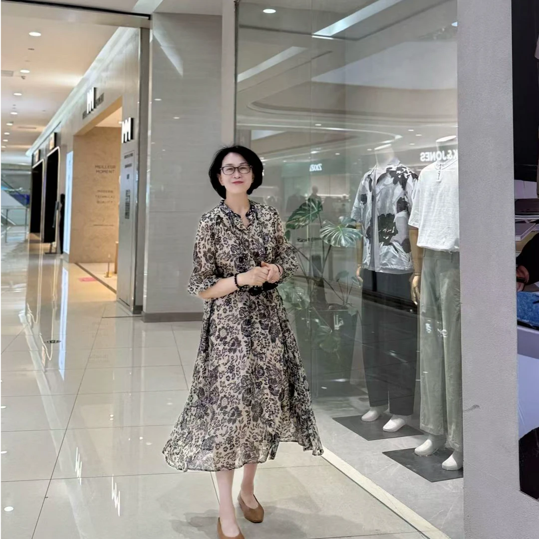 YGC【霞姿月韵】6A级桑蚕丝印花连衣裙32149