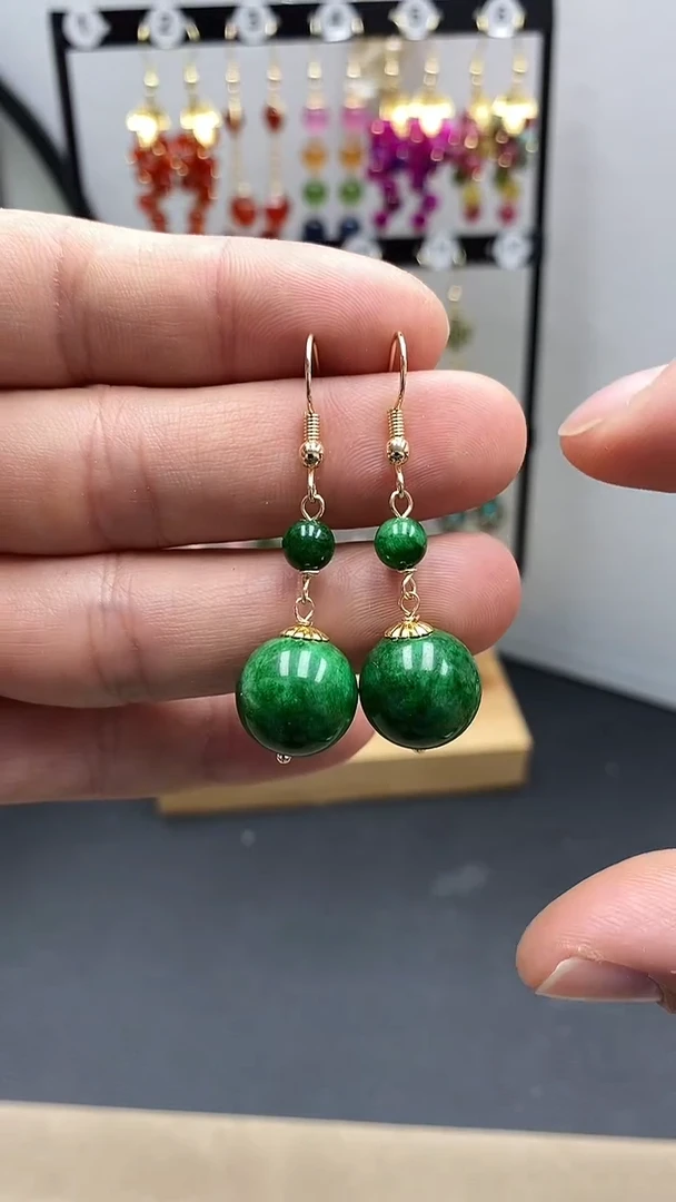 【闪购商品】翡翠耳饰银S925镀金镶嵌尺寸14mmQ20