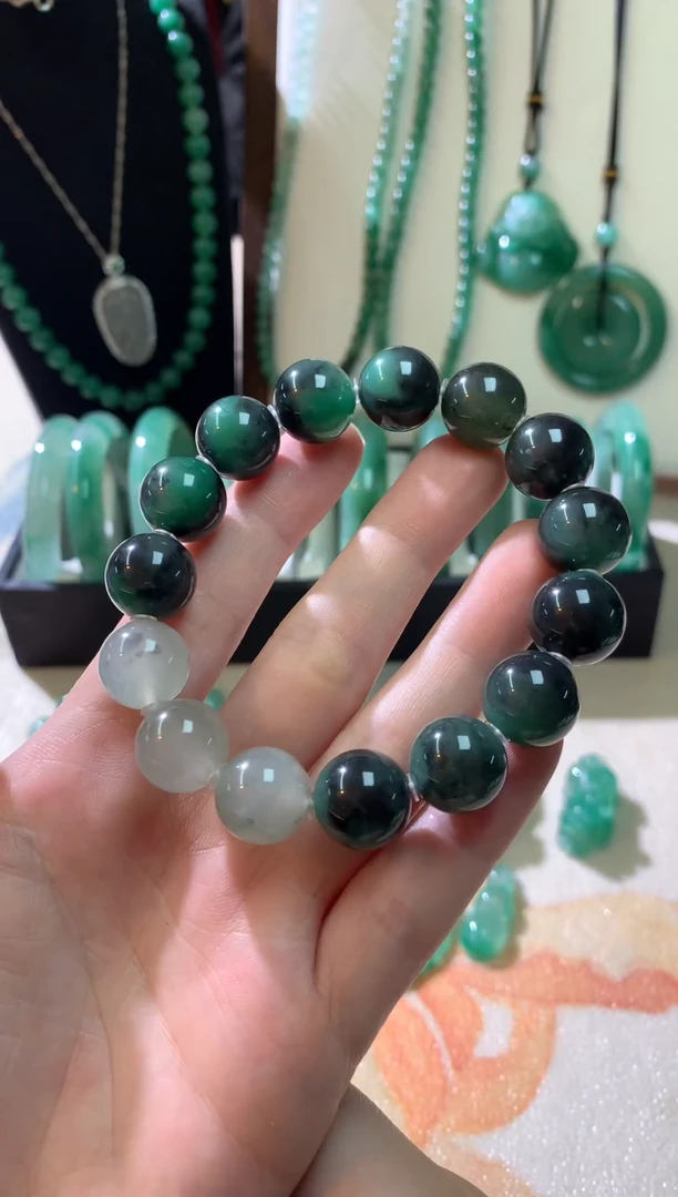 未镶嵌手串石英质玉（非洲翠）卡14mm 手串