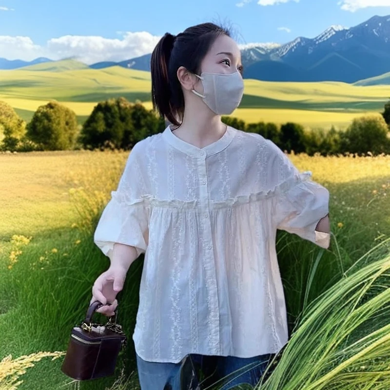 轻奢气场强大女装立领上衣别致娃娃衫衬衫今年流行遮肚子小衫洋气