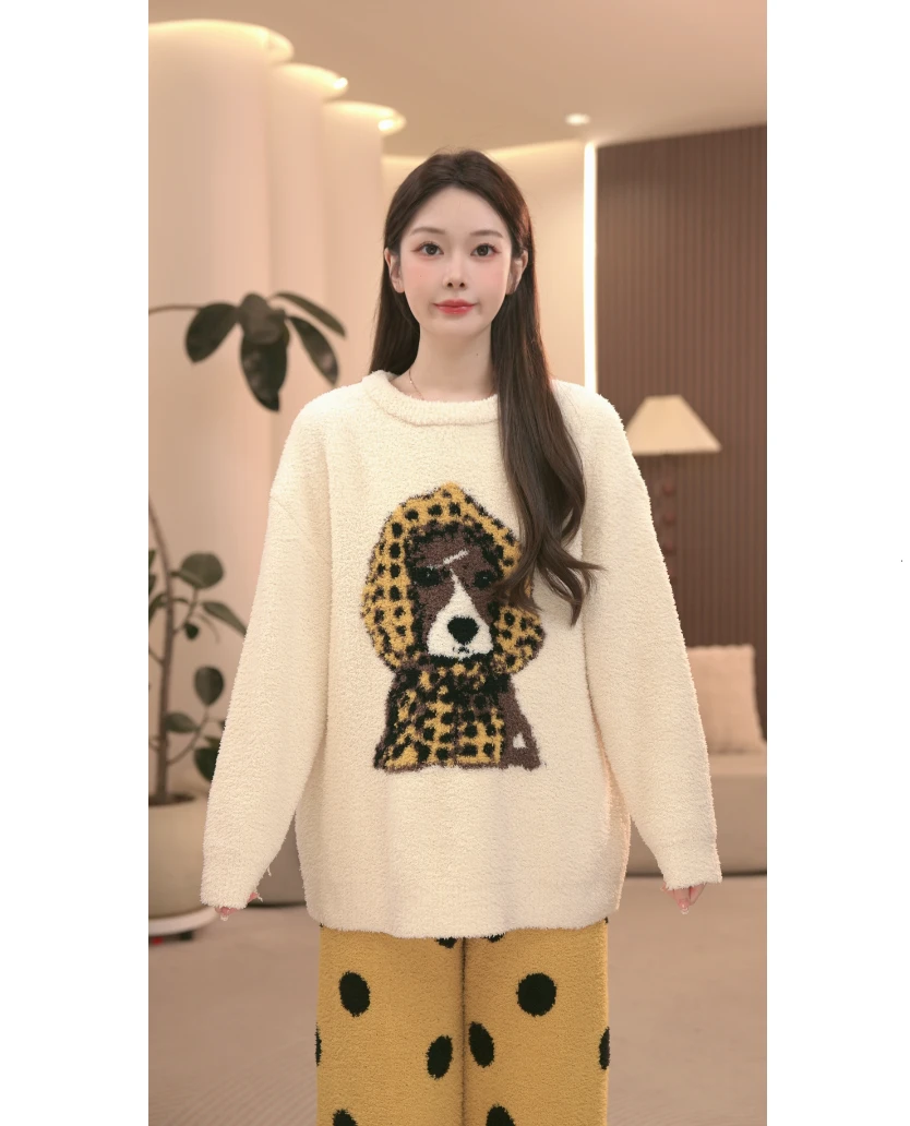 DM【比格比格】高定时尚软绵绵半边绒冬季加厚家居服套装