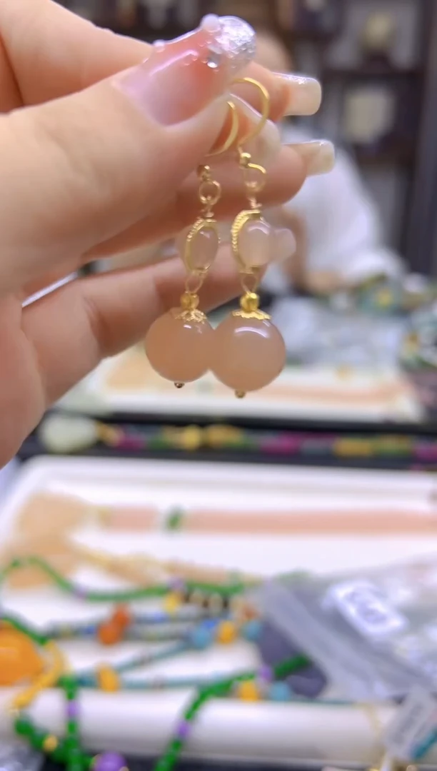 和田玉14K金镶嵌耳饰DIY款E803