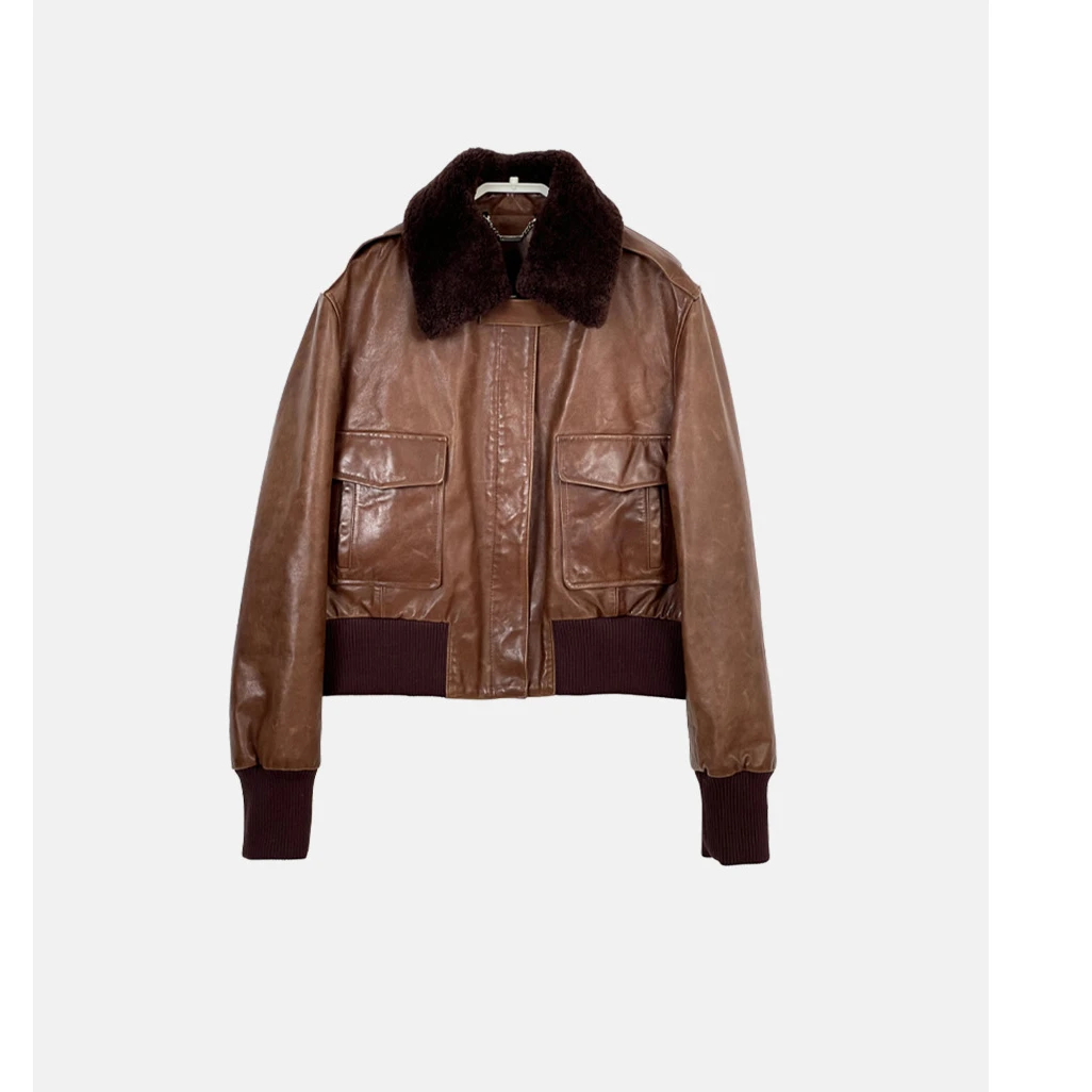 【H.MDSL】复古机车羽绒服皮衣外套毛领女短外套#2187