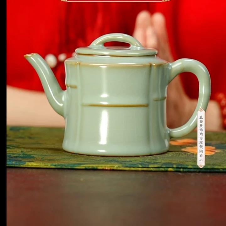 【小乔赏瓷】谢小金景德镇官窑粉青手工竹节壶xxj326.