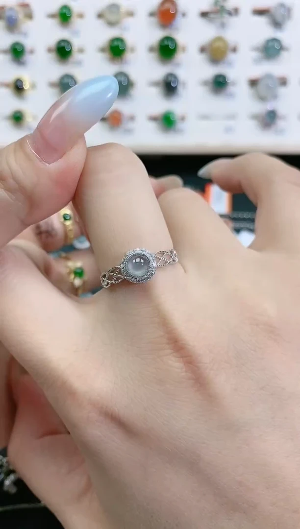 翡翠戒指银S925镶嵌天然翡翠