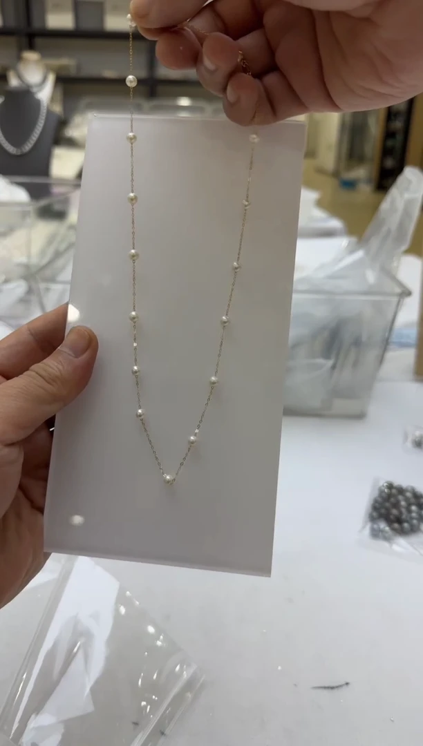 淡水珍珠银S925镶嵌项链4-5mm 满天星17颗