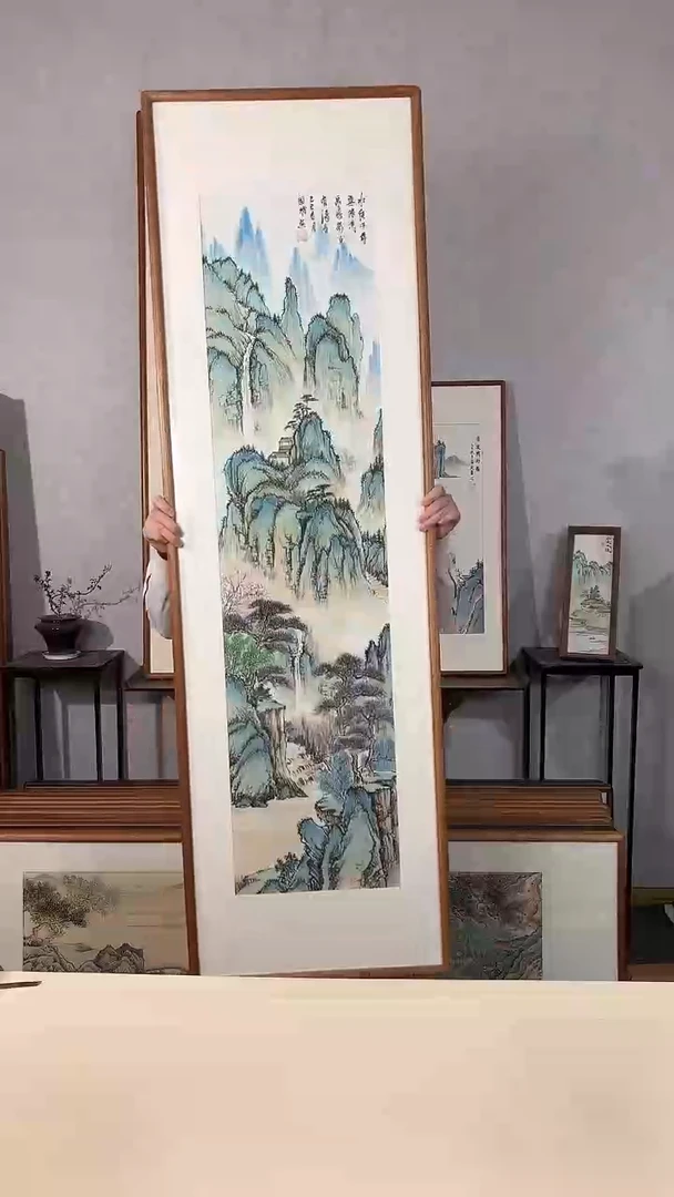 国画手绘*水绕千寻无倦意*52*172cm带框发货