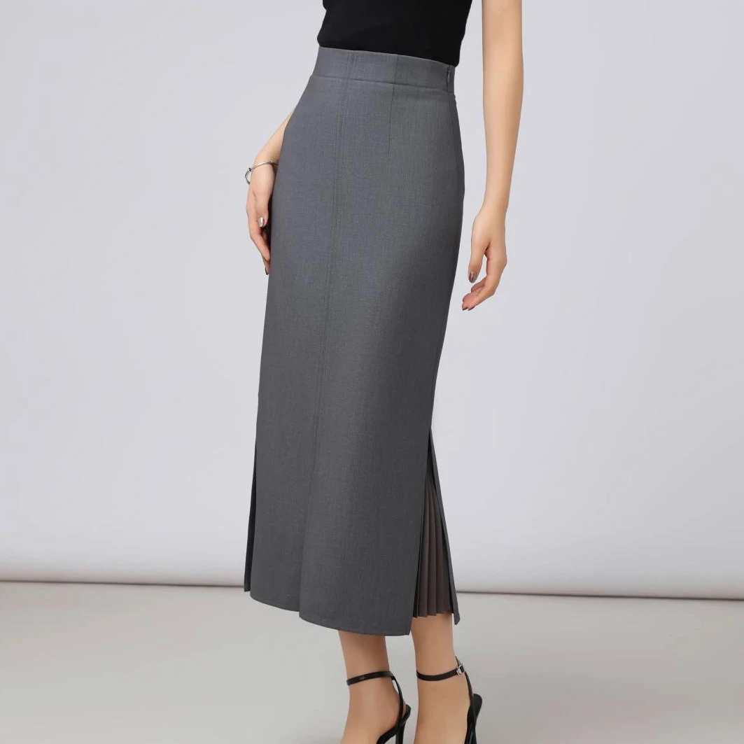 GIRDEAR/哥弟新款通勤优雅步步生花中长款开叉鱼尾半身裙1200232