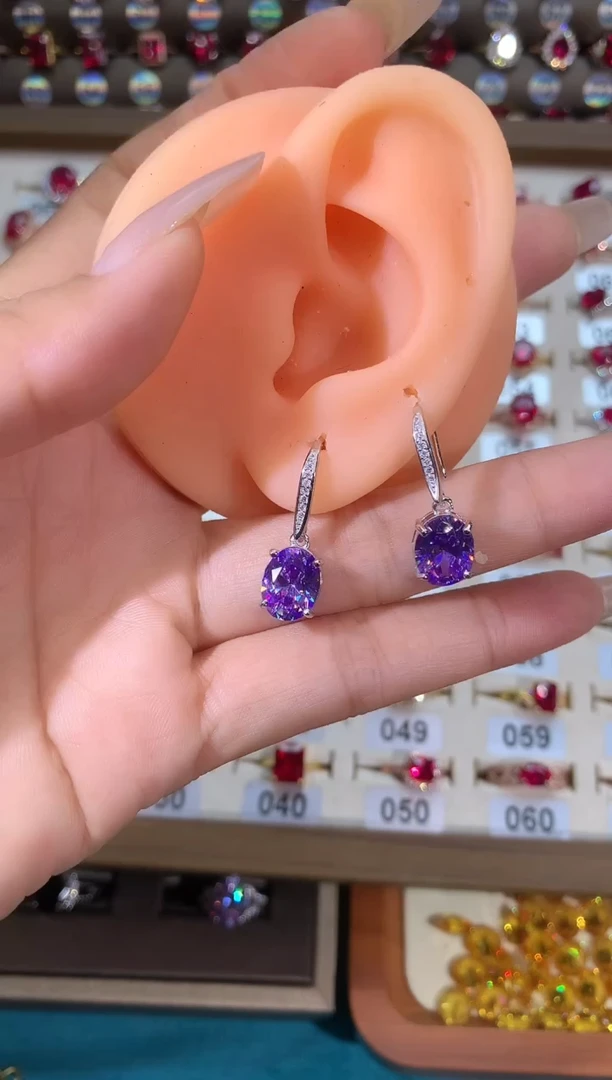 银S925镶嵌耳饰碧玺猫眼白810