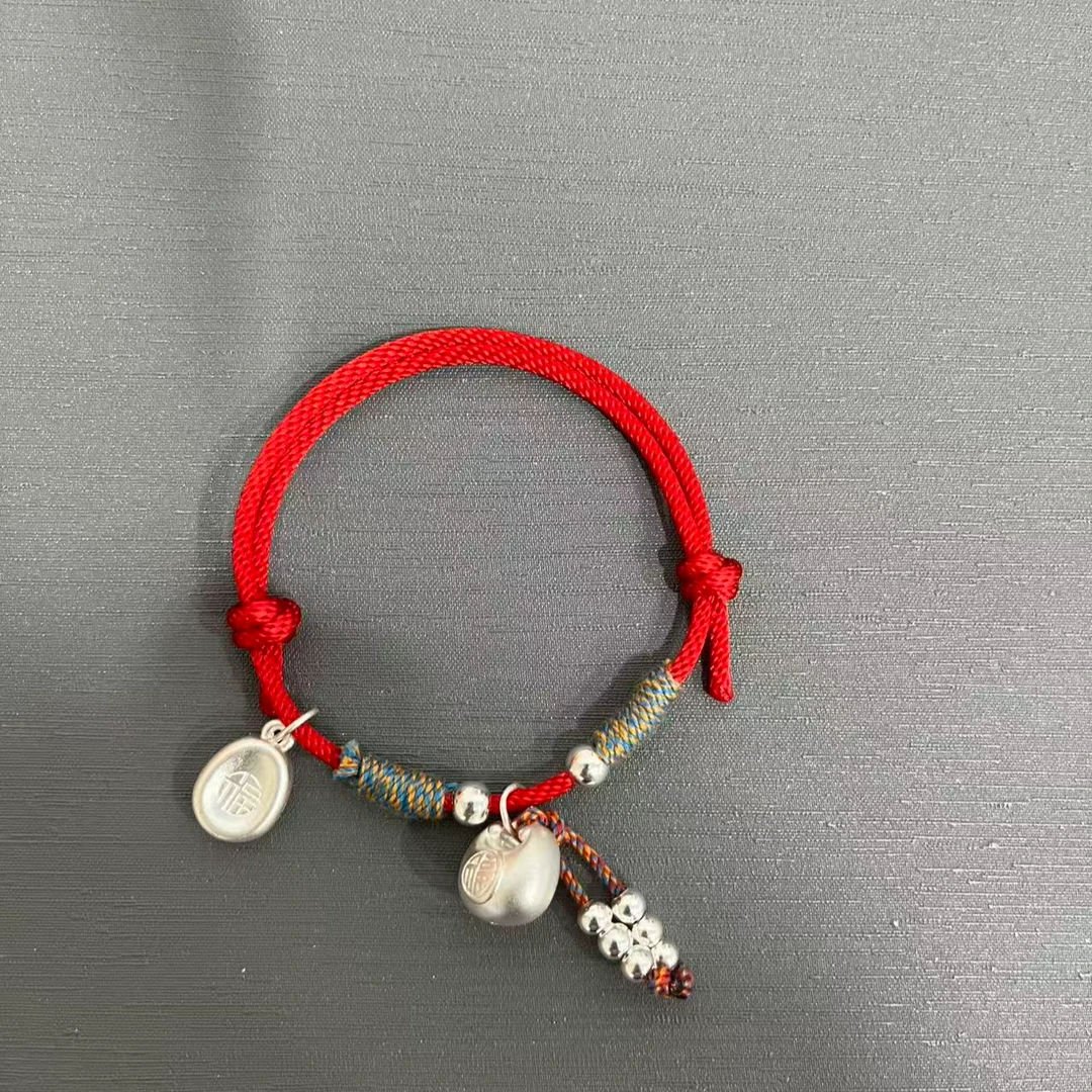 老凤祥 足银手链 新中式国潮时尚手工编绳小胖福喜乐手*吉美