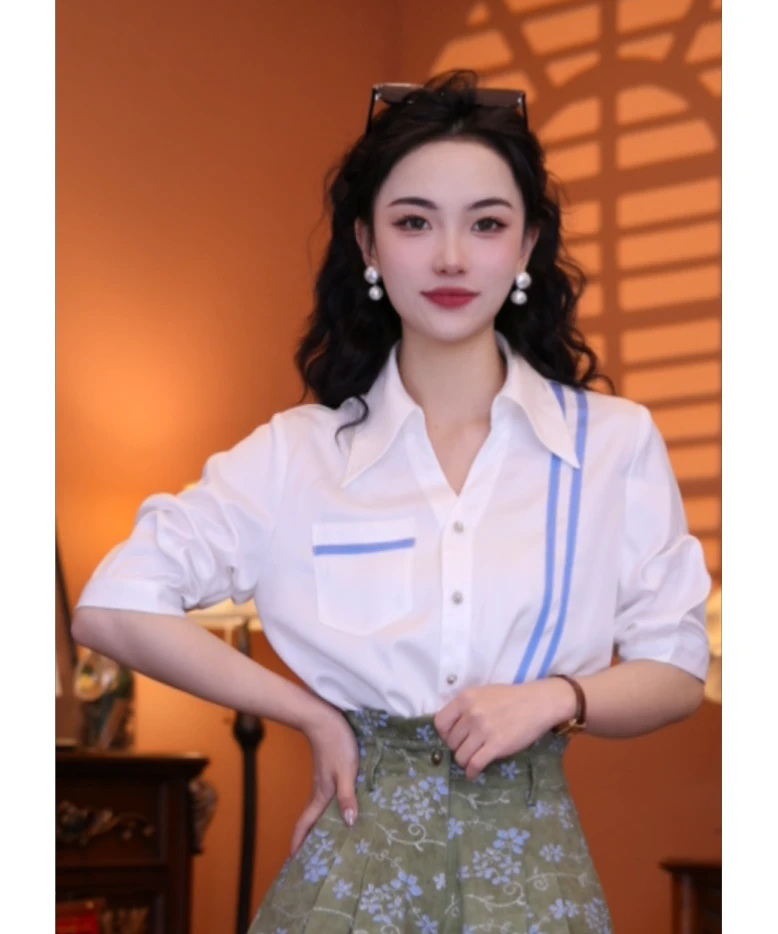 西西【悉尼海岸】港味复古时尚气质短袖上衣01885