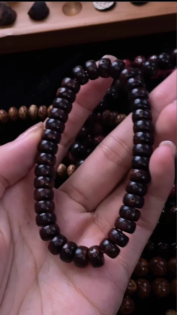手串星月菩提精工级深珀花皮8.8*4.8药片手串