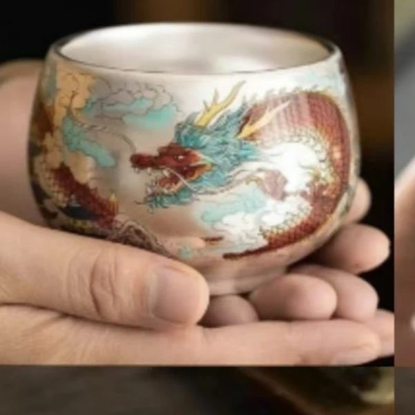 ZH2237-鎏银祥龙主人杯+凤+2黑礼盒