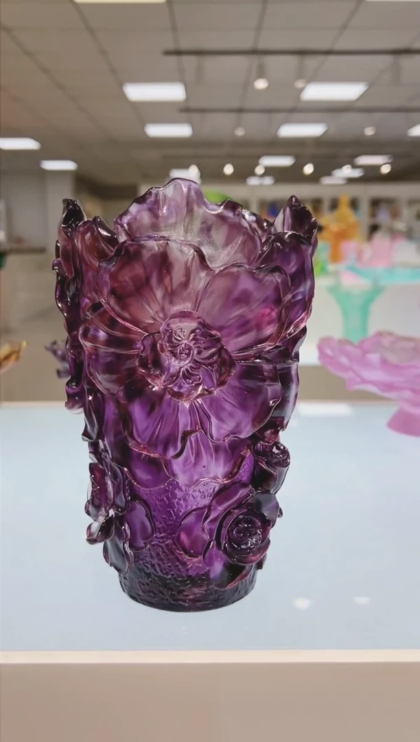 手工艺品琉璃古法琉璃山茶花花瓶