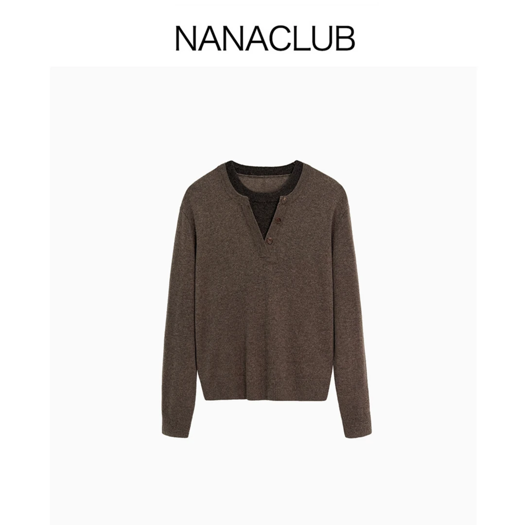 NANACLUB 撞色假两件羊毛衫 简约不简单 轻松穿出高智感 亲肤保暖